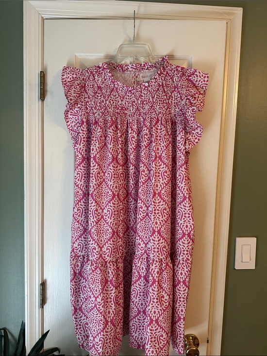 Dresses & Skirts - Smocked Flutter-Sleeve Pink Patterned Dress